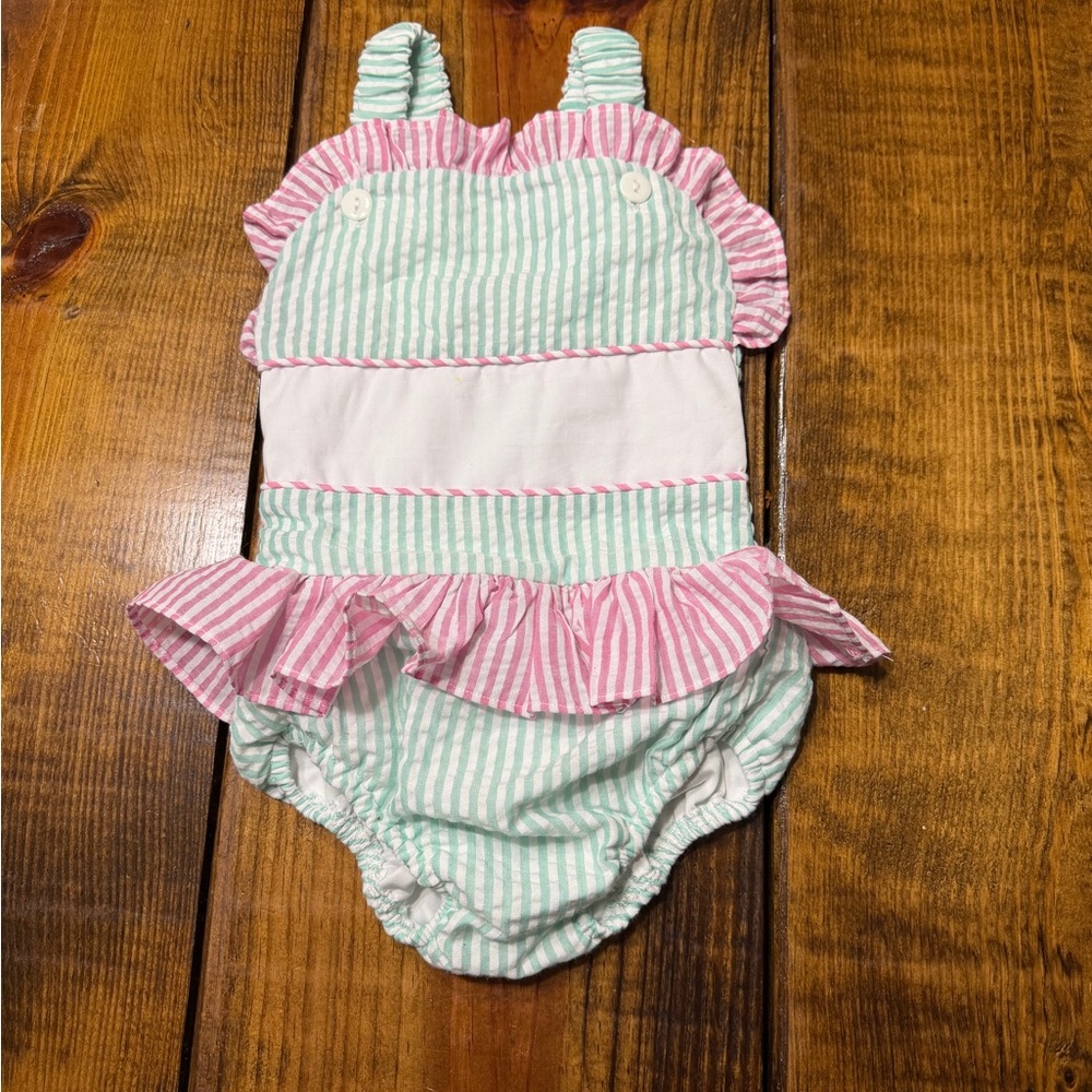 Striped Mint & Pink Ruffle Swimsuit